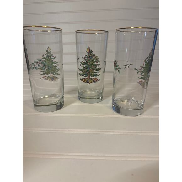 Spode Christmas Tree 15oz Highball Glasses Gold-Rimmed Elegant Holiday- SET OF 3 - Picture 4 of 9